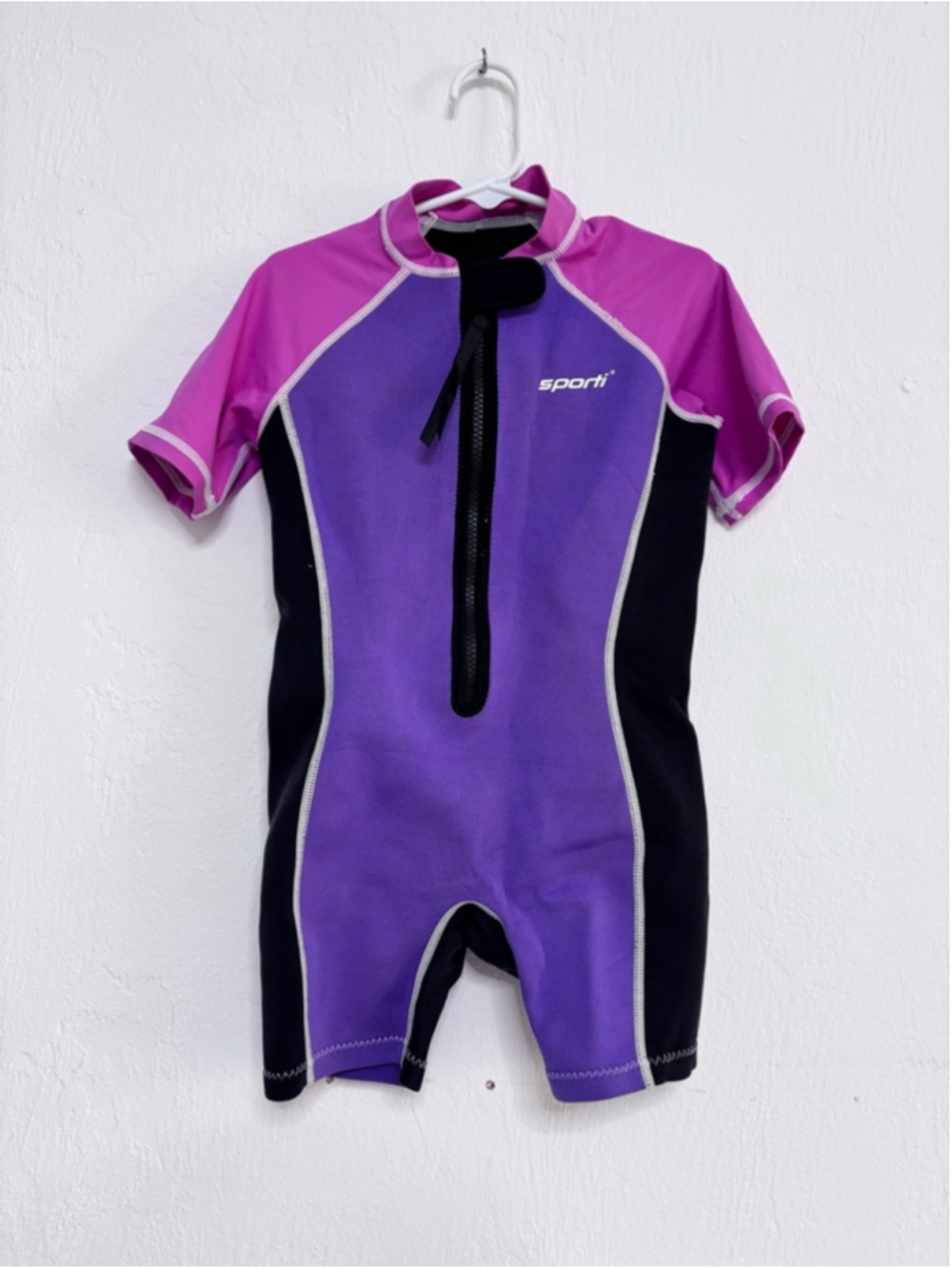 Girls Sporti Rashguard Size 7 Purple Pink Short Sleeve wetsuit neoprene